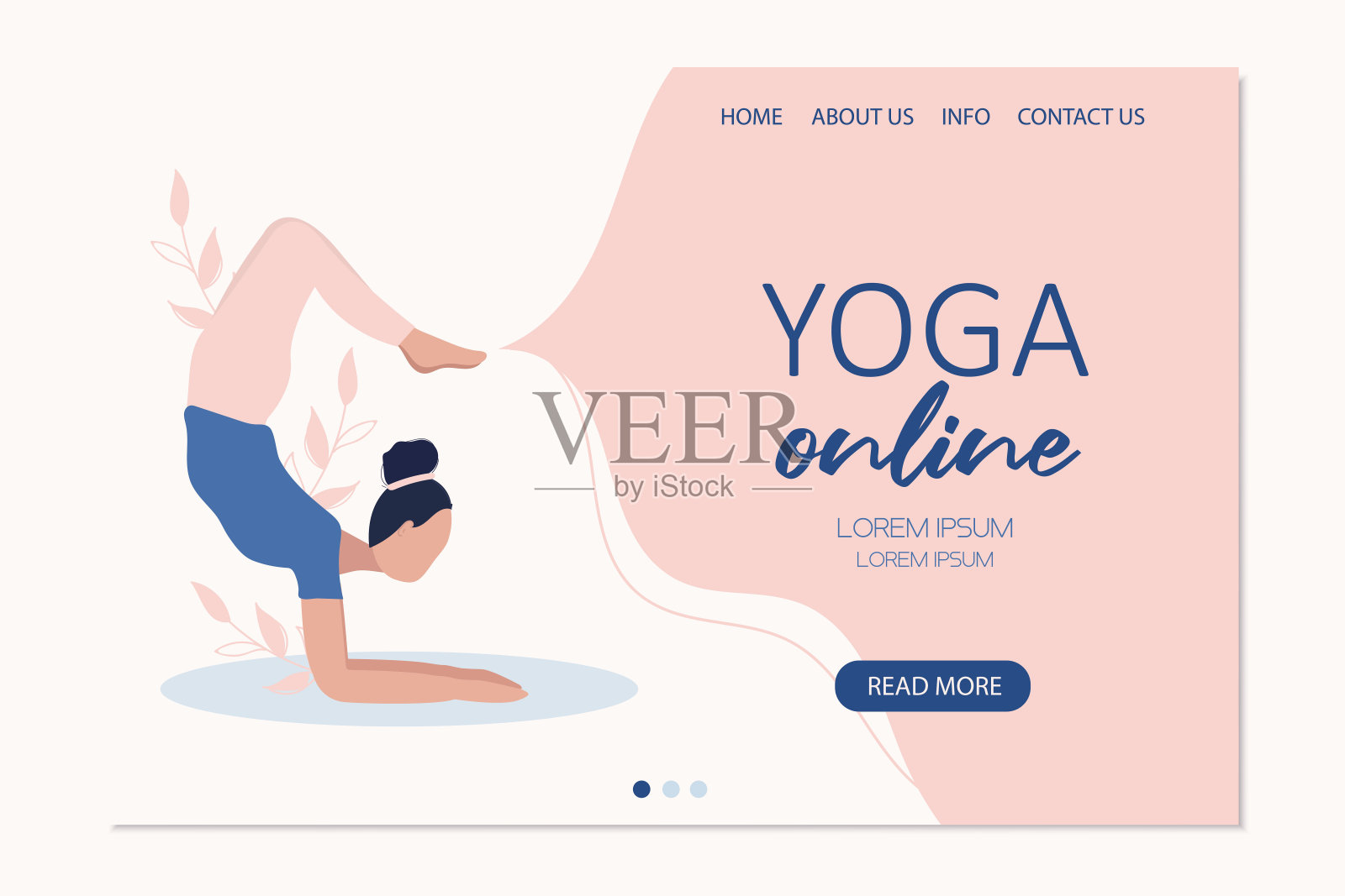 瑜伽在线登陆网页设计在粉红色的颜色与女人在瑜伽姿势。做瑜伽的年轻女人。插画图片素材