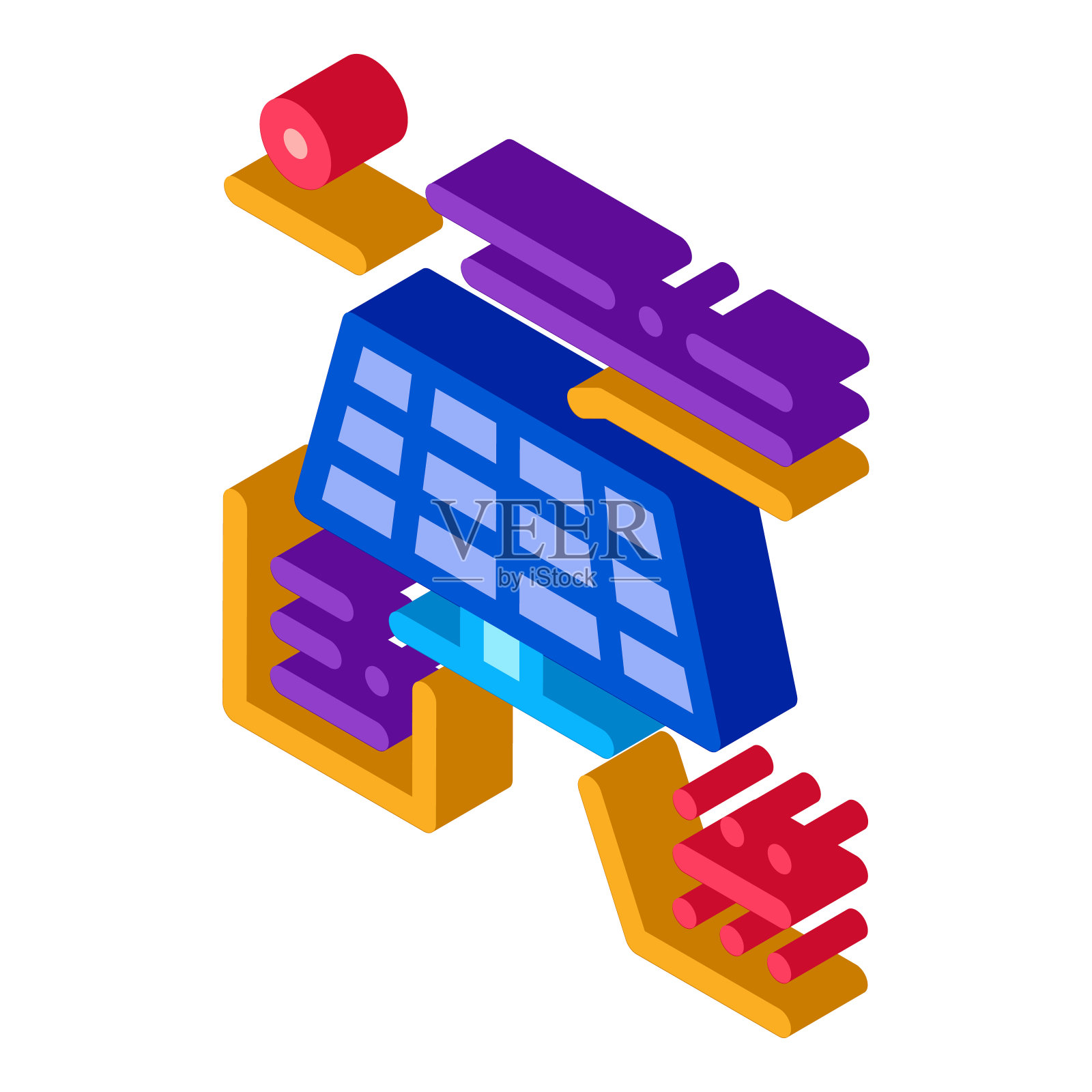 不同动作的太阳能电池等距图标矢量插图插画图片素材