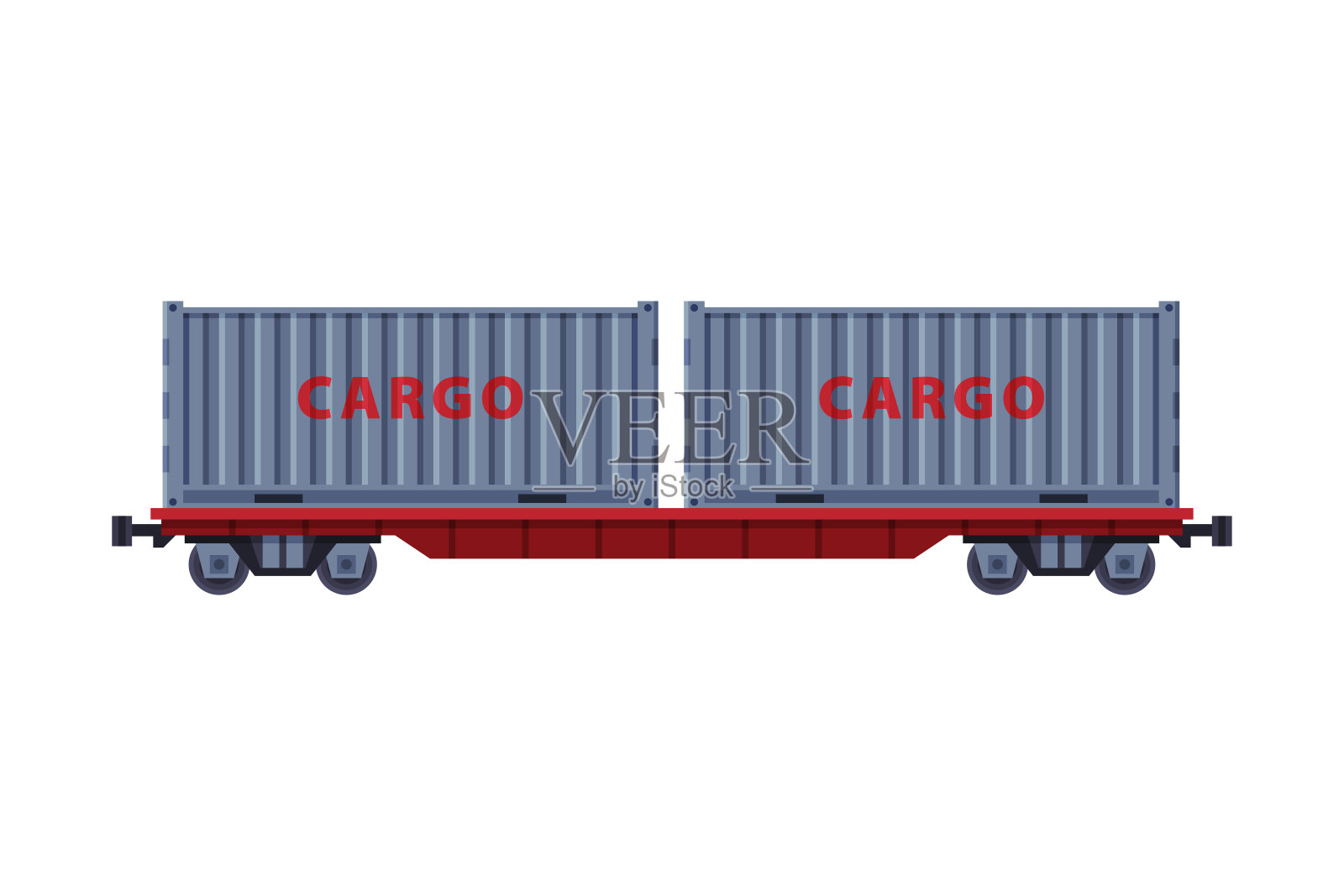 铁路运输集装箱，铁路货运运输平坦风格矢量插图在白色的背景插画图片素材