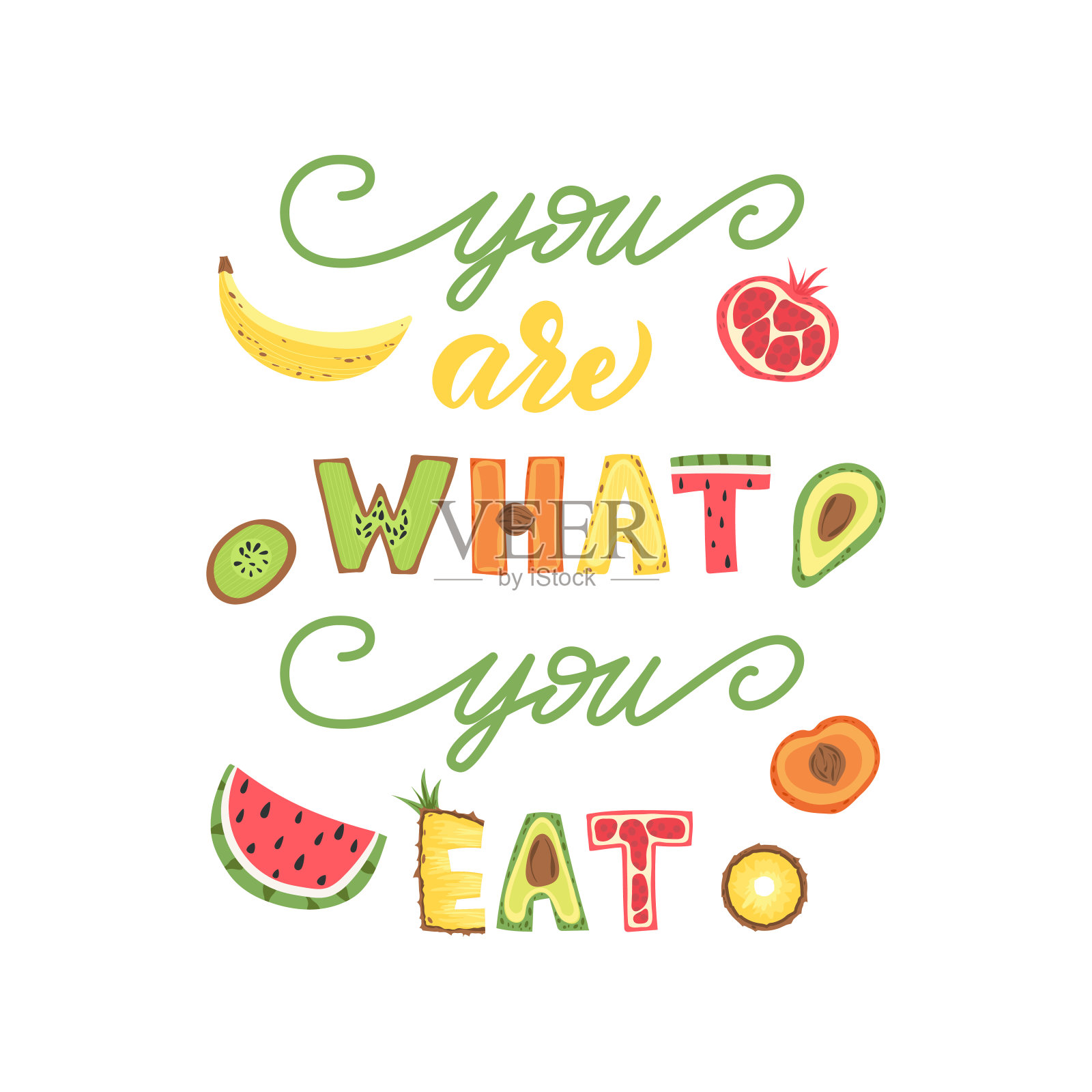 你吃什么就是什么——刻字海报设计。矢量插图。插画图片素材