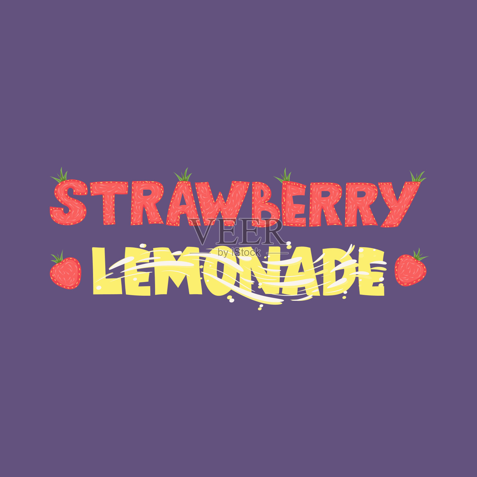 草莓柠檬水-刻字标签设计。矢量插图。插画图片素材