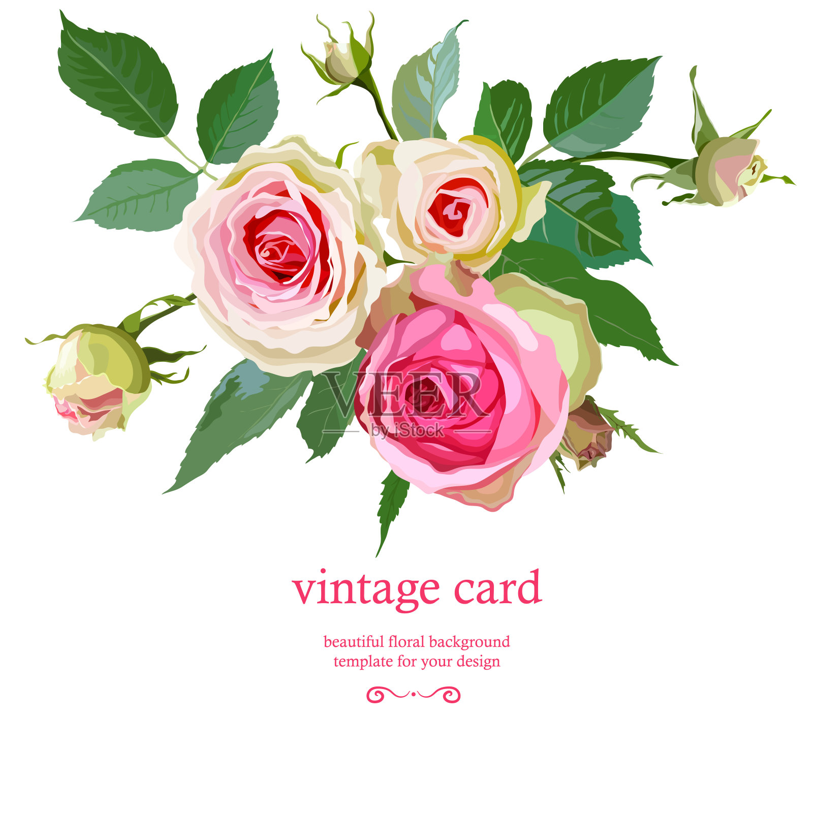 花背景与Vintage标签。插画图片素材