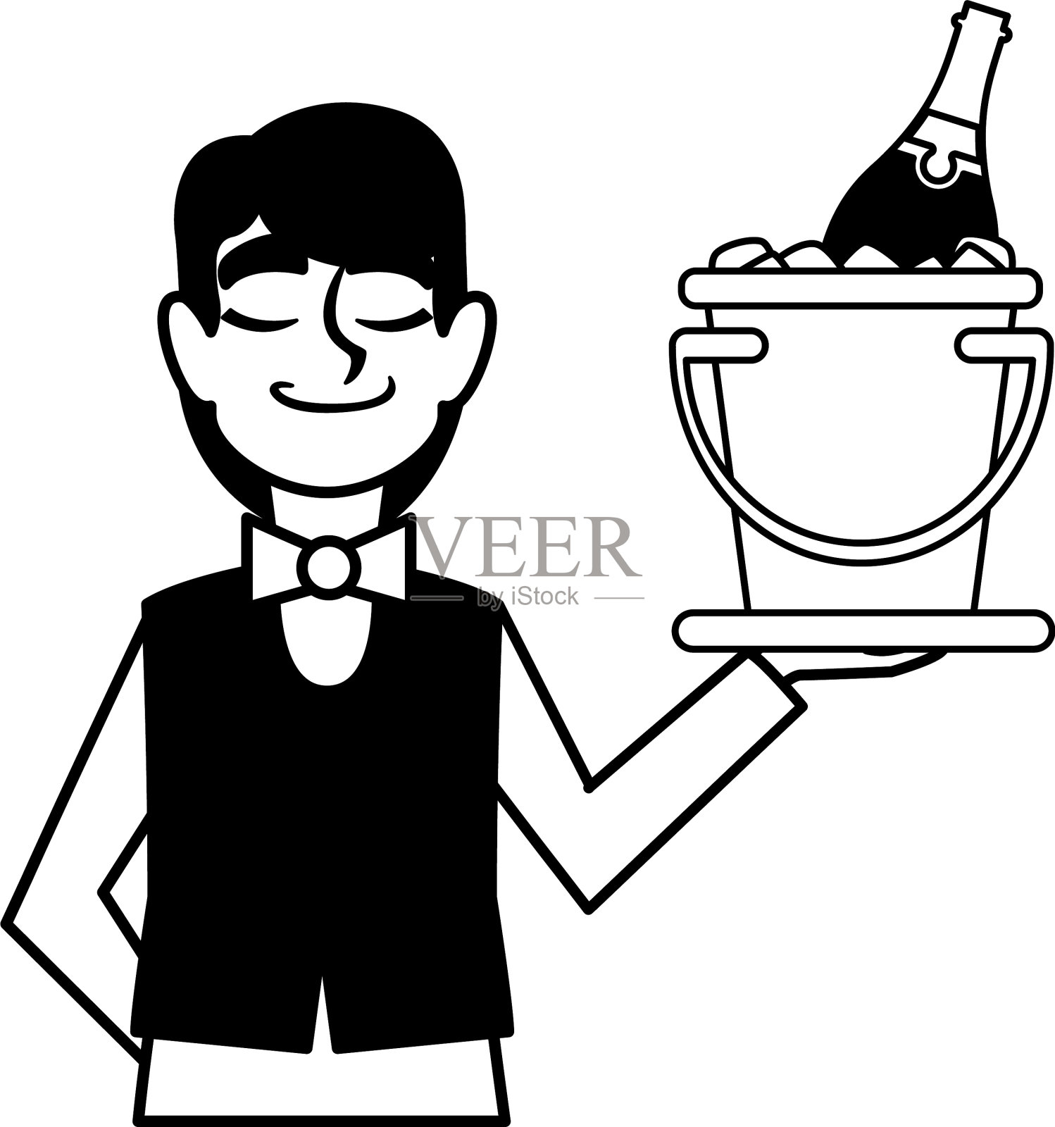 男侍者端着托盘，托盘上放着一瓶白葡萄酒设计元素图片