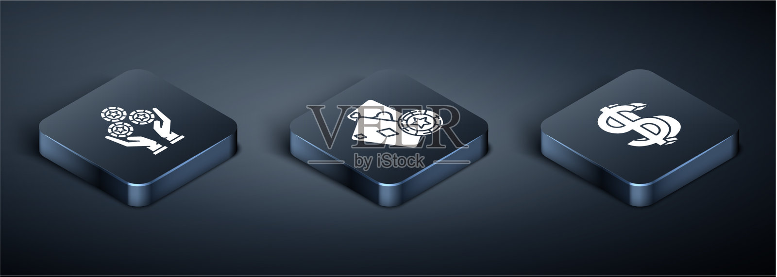 设定等距手握赌场筹码美元图标素材