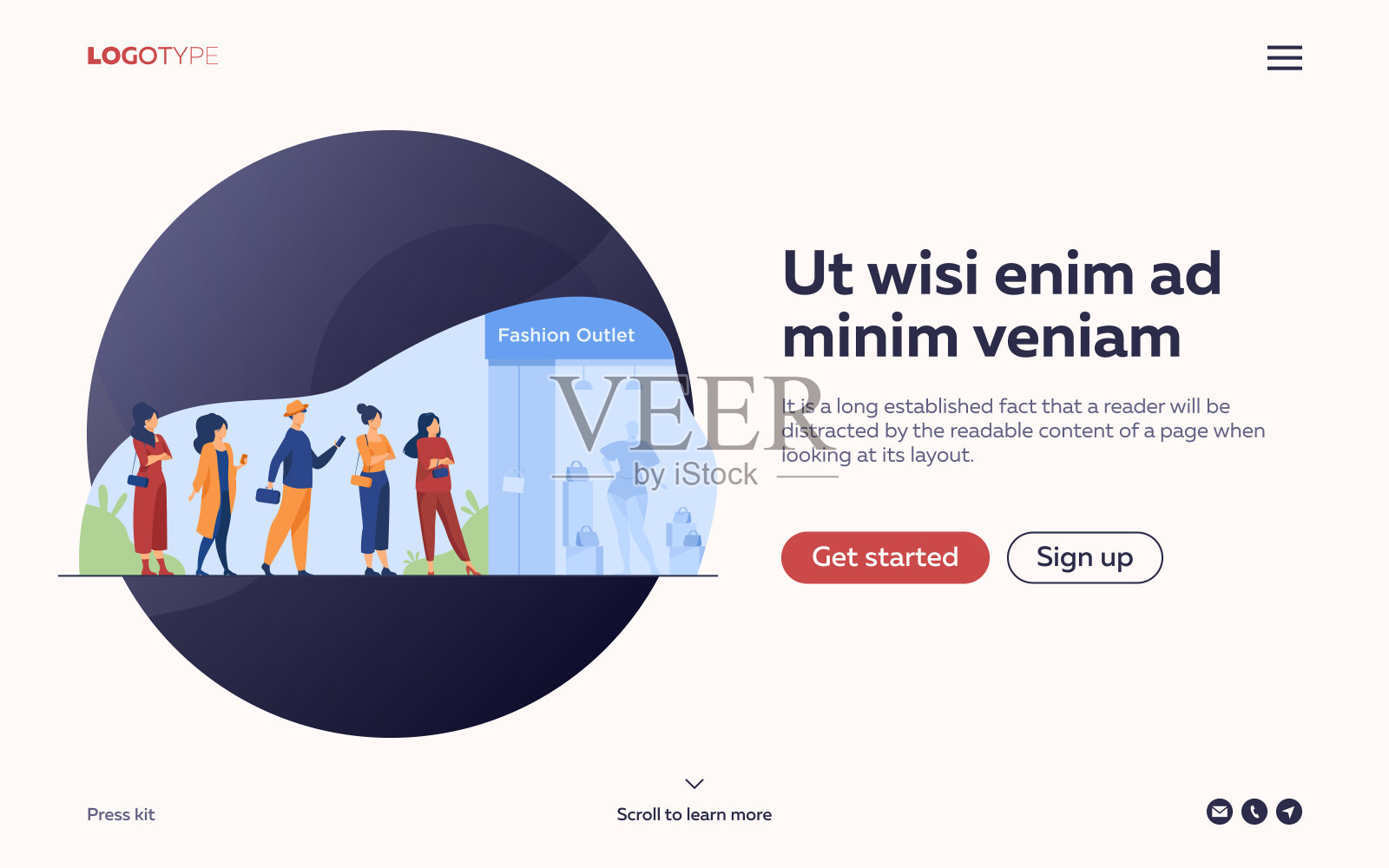 在精品橱窗前等待出售的顾客排起了长队插画图片素材