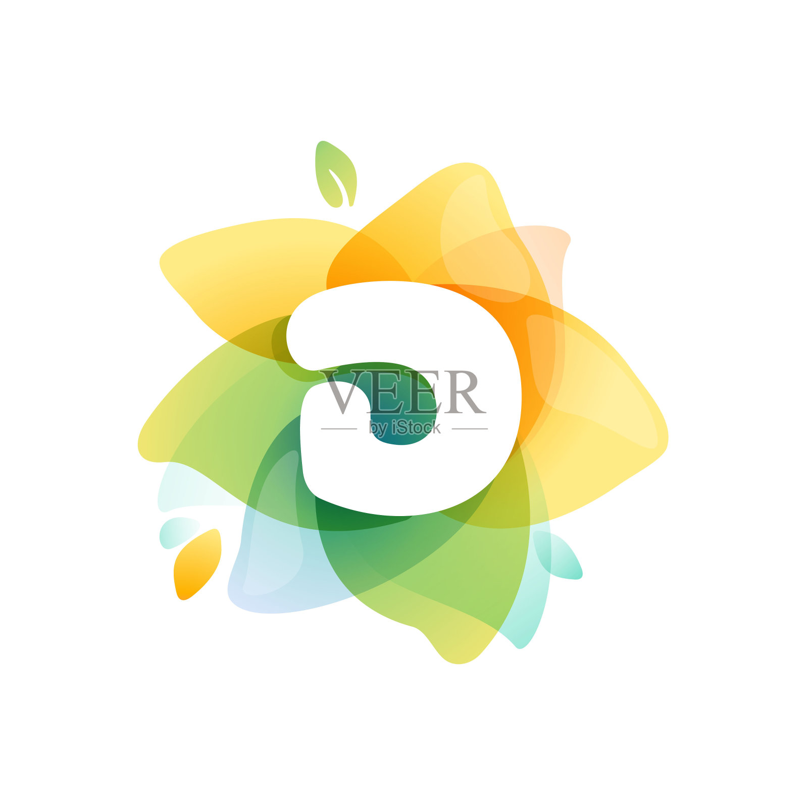 D字母标志在彩色水彩花上。插画图片素材