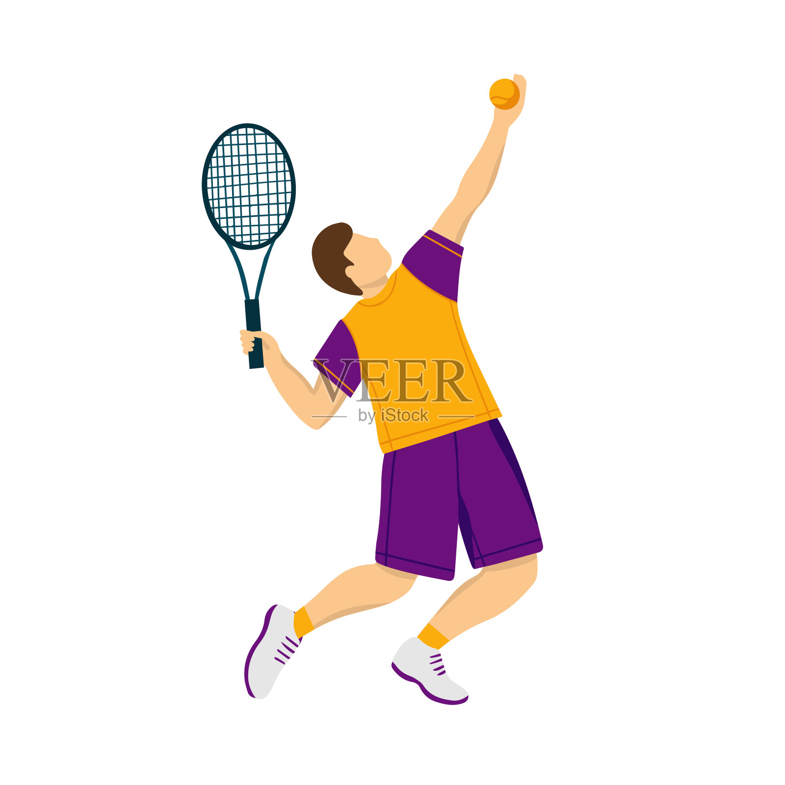 手持网球拍的网球运动员，扁平风格矢量插画，白色背景。运动概念插画图片素材