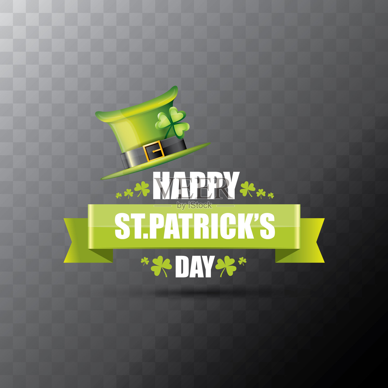 圣帕特里克节标签或海报与绿色帽子插画图片素材