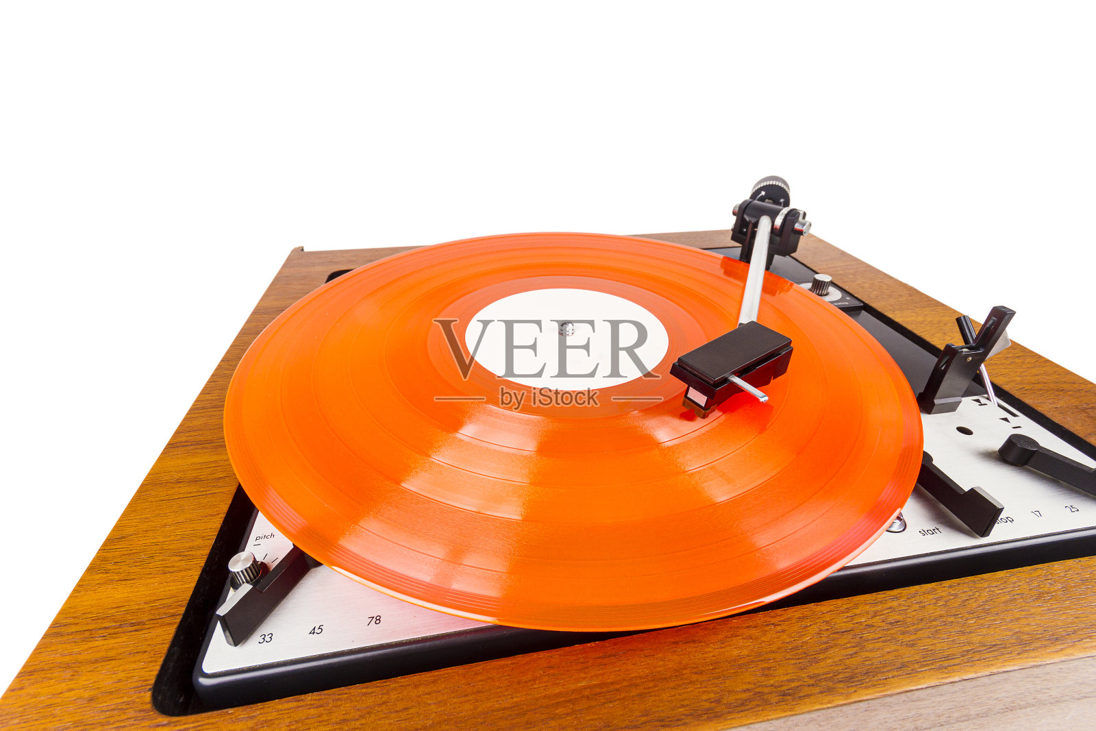 复古转盘与红乙烯隔离在白色照片摄影图片