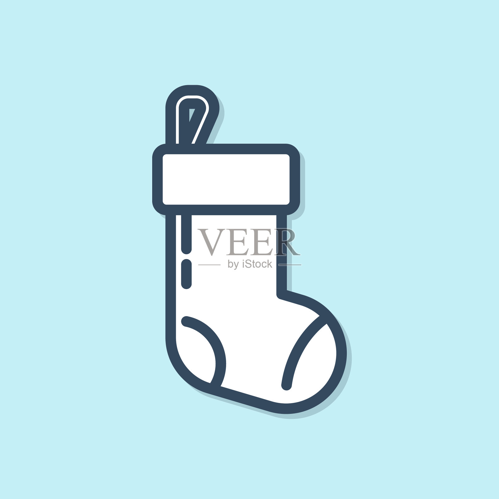 蓝线圣诞袜图标孤立在蓝色插画图片素材