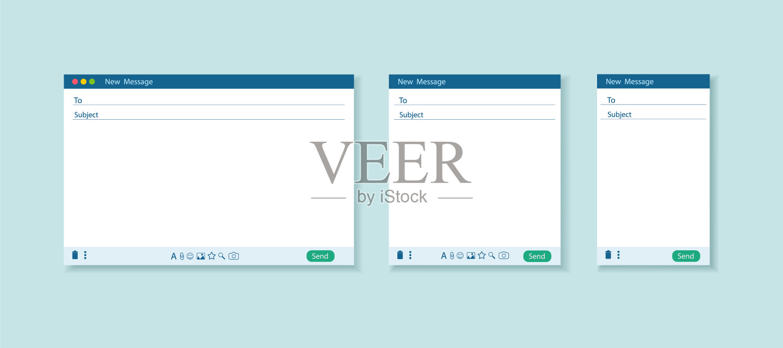 电子邮件空白窗口。互联网邮件模板。用于电脑、平板电脑和智能手机的电子邮件网页。插画图片素材