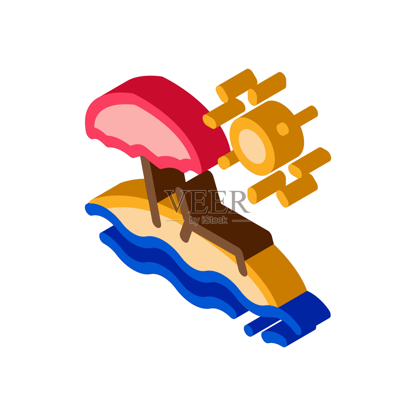 岛与棕榈树和太阳等距图标矢量插图插画图片素材