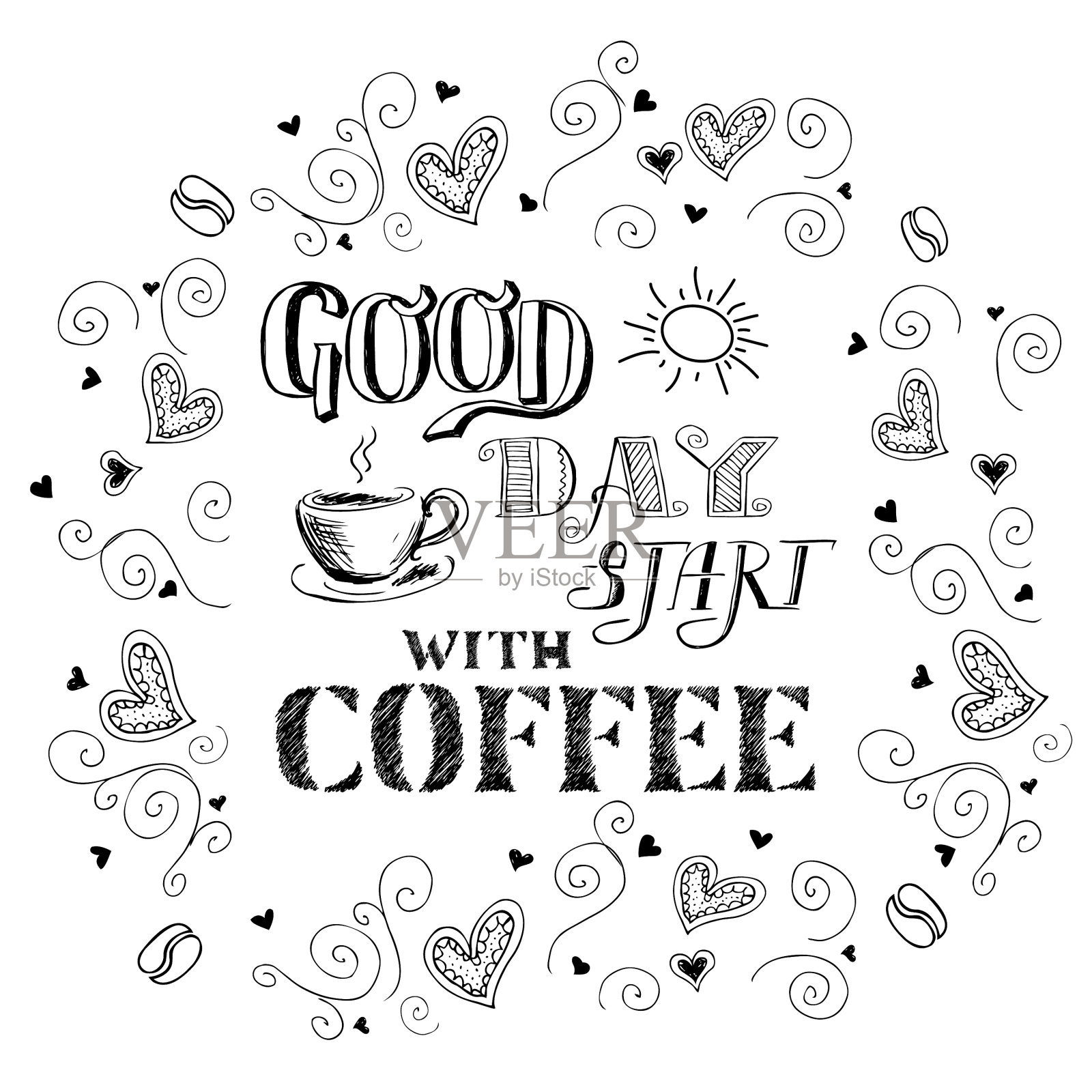 美好的一天从咖啡开始插画图片素材