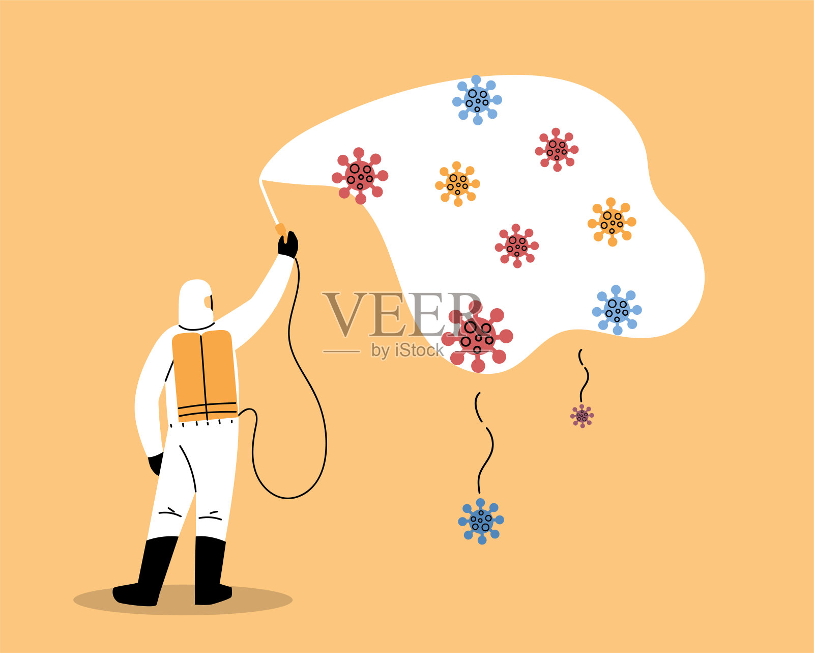 人穿防护服，用冠状病毒或冠状病毒消毒插画图片素材