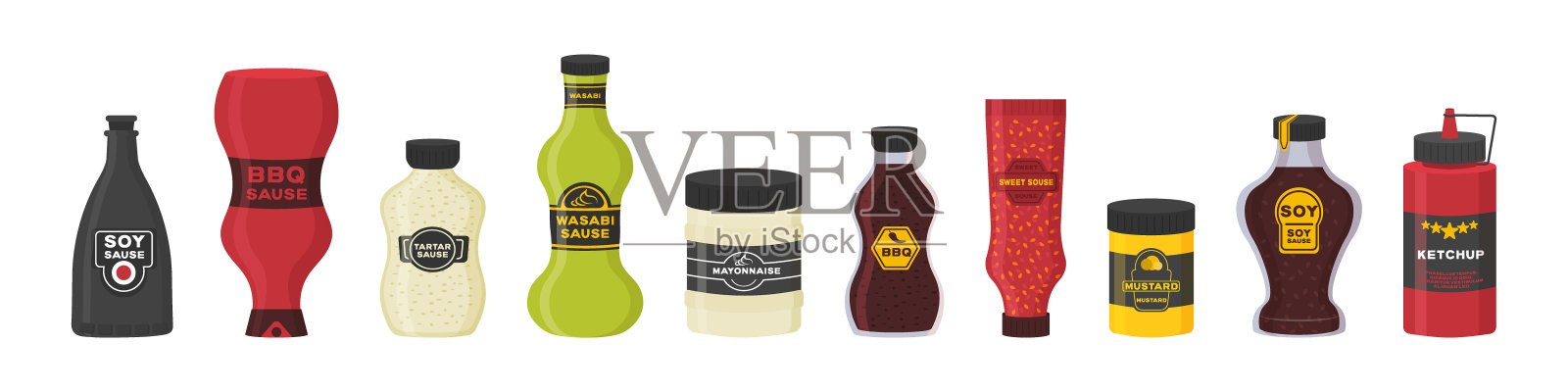 瓶酱油。插画图片素材