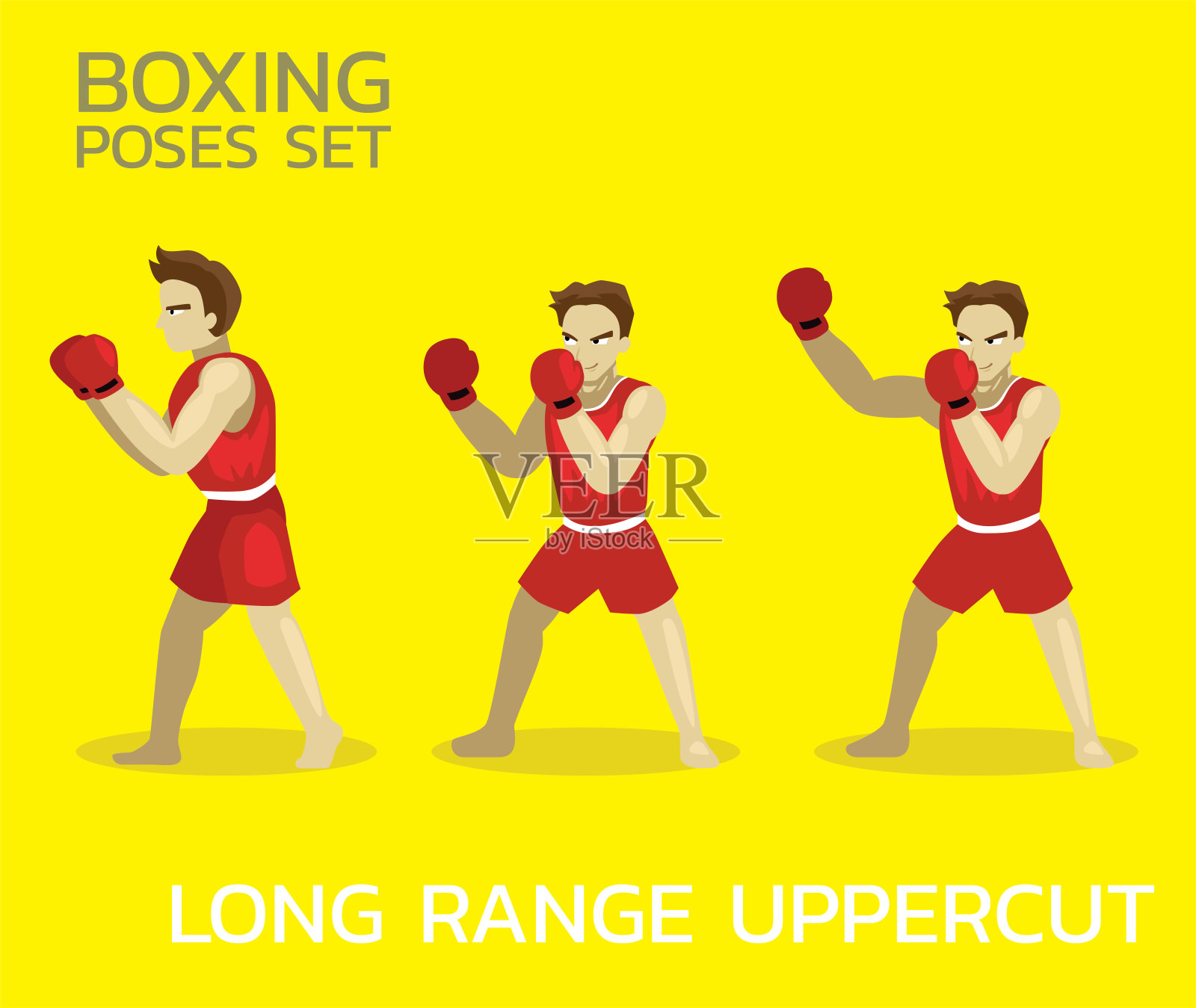 远距离上勾拳漫画拳击姿势Set Man卡通矢量插图插画图片素材