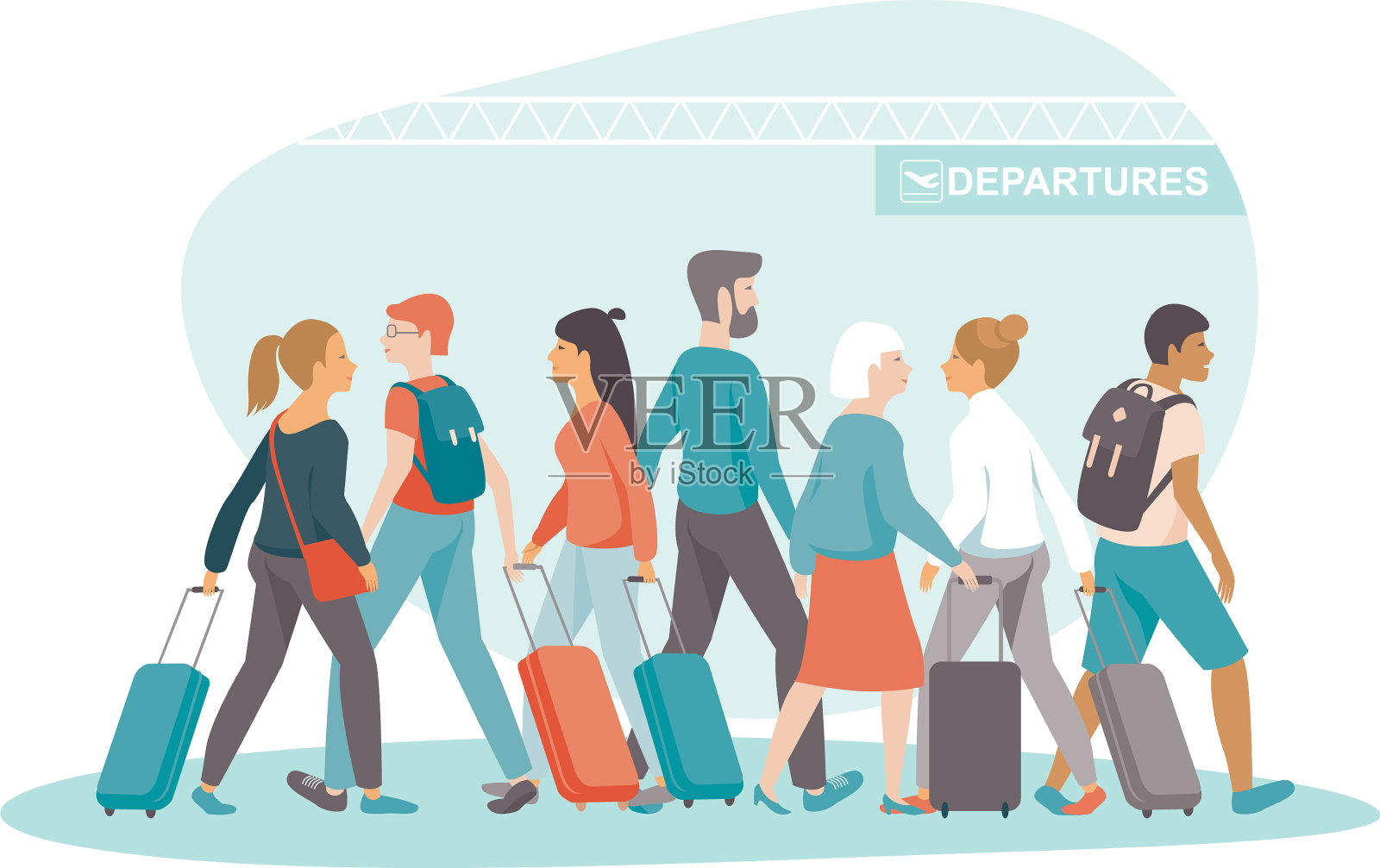 带着行李的旅客在出港时拥挤不堪设计元素图片