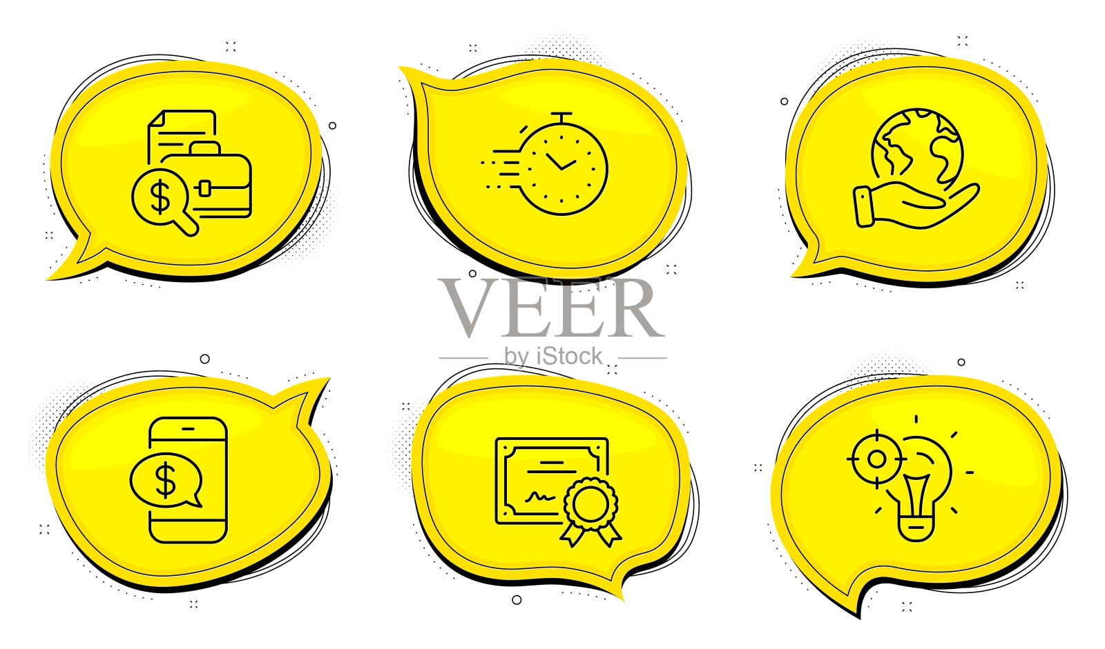 会计报告，定时器和Seo创意图标设置。手机支付的迹象。向量图标素材