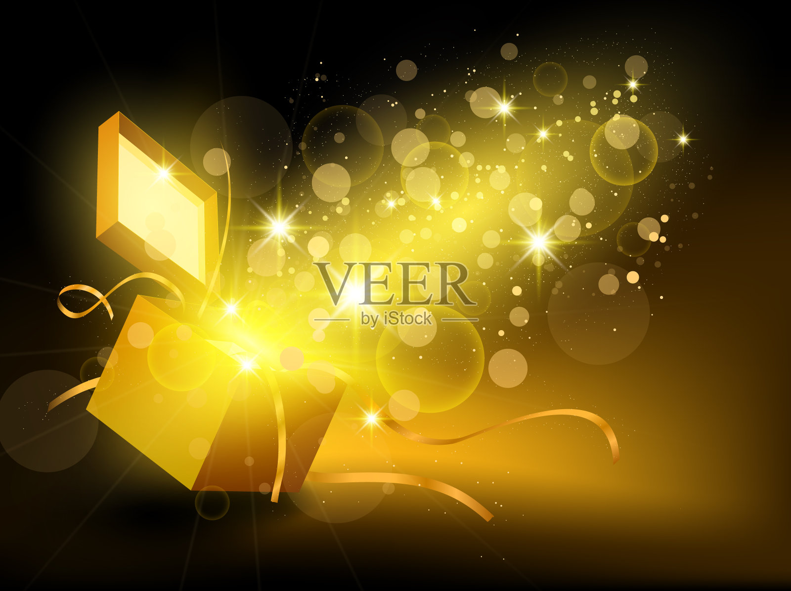 打开金色的纸屑盒插画图片素材