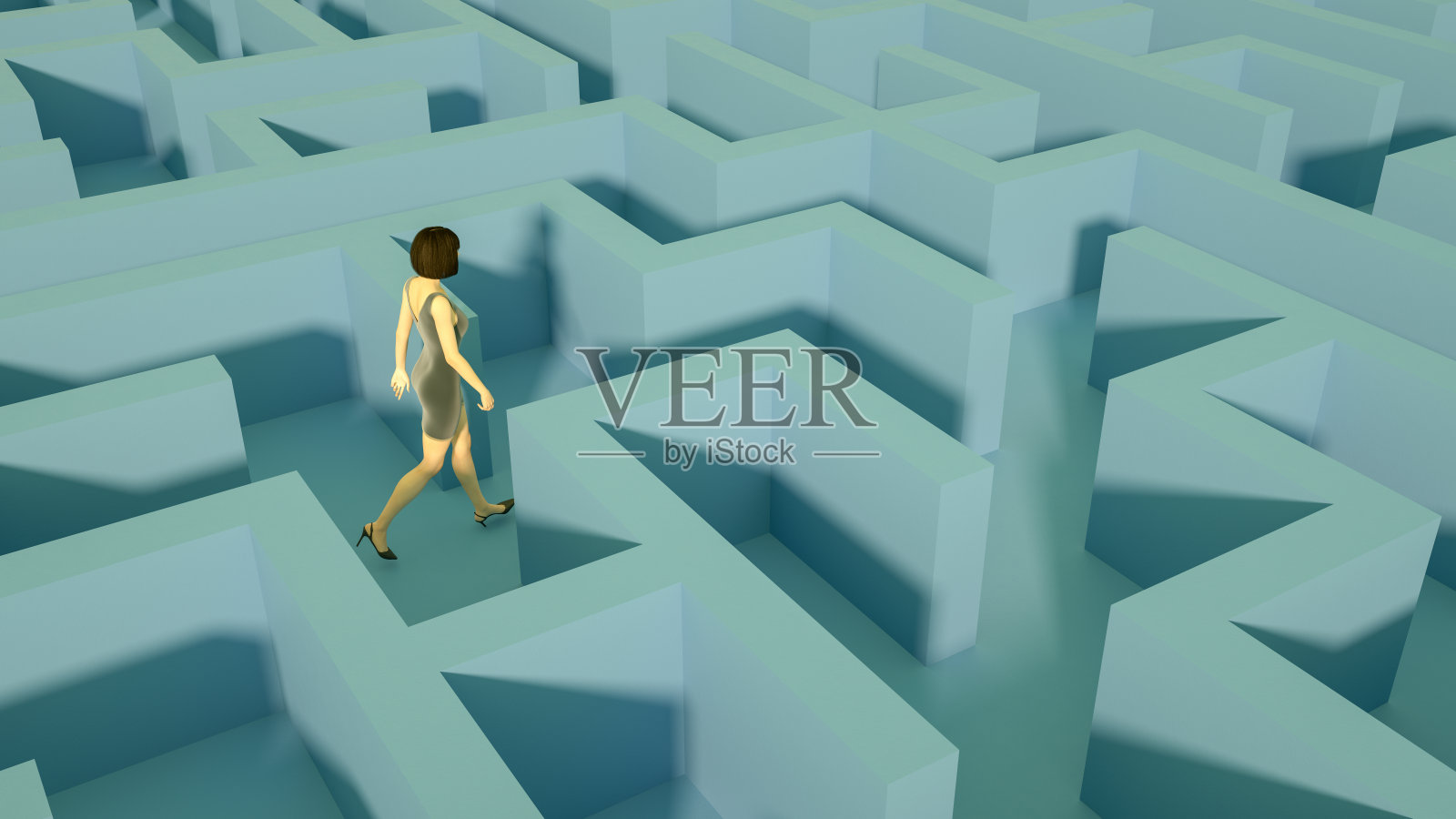 3D迷宫迷宫和女商人照片摄影图片