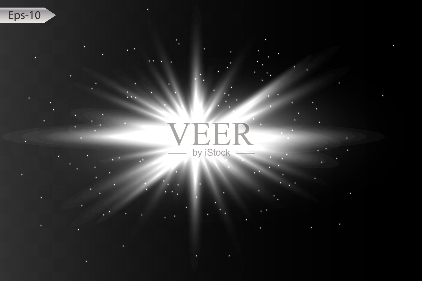 白光在黑暗的背景上爆炸。闪闪发光的神奇尘埃颗粒。明亮的恒星。透明的阳光，明亮的闪光。向量闪光。使闪光集中插画图片素材