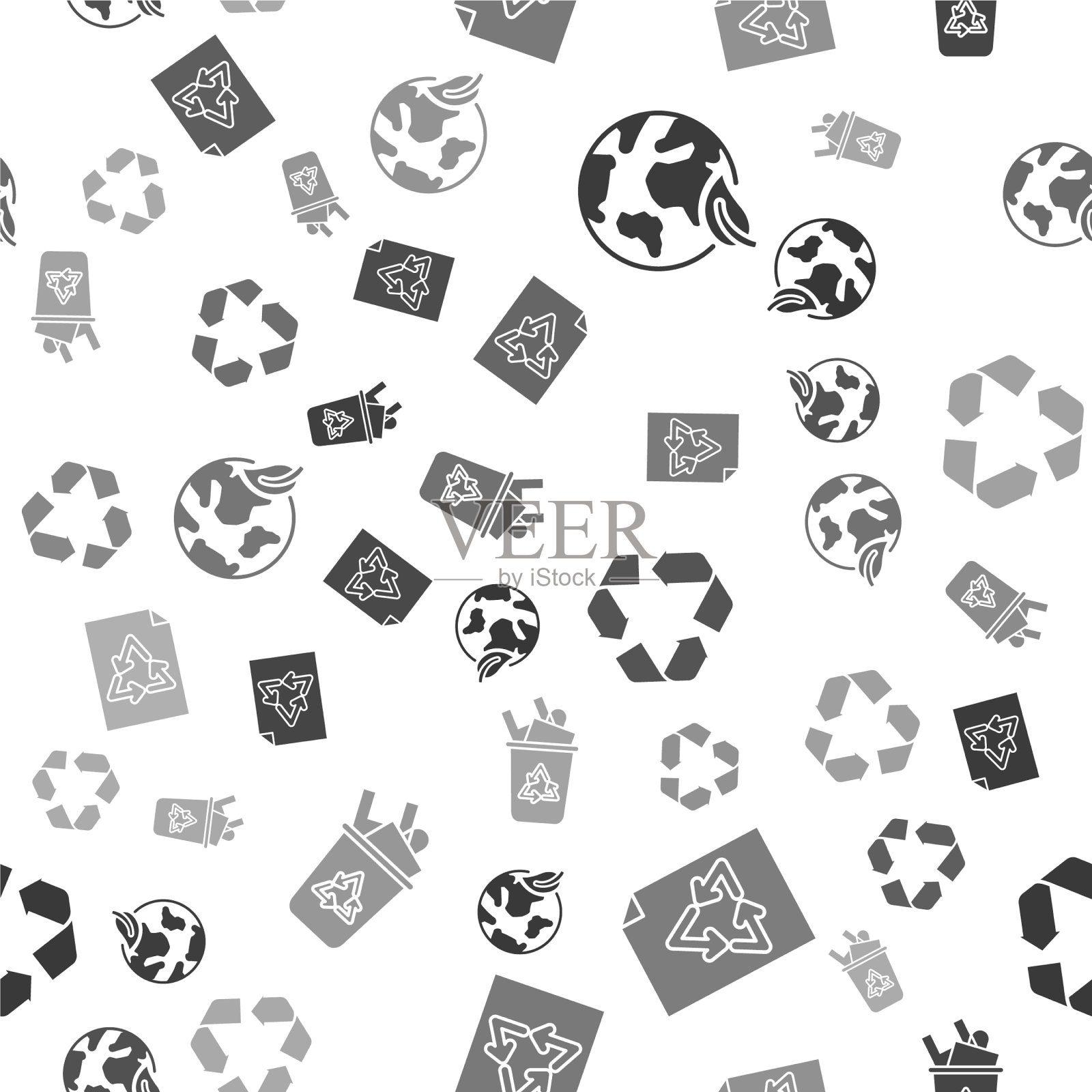 设置地球仪和纸与回收图标素材