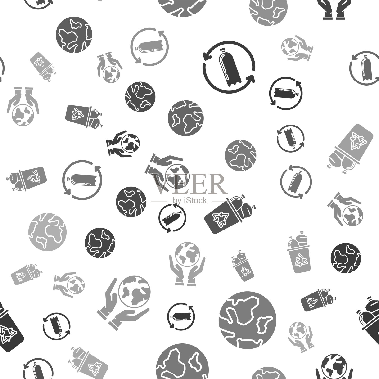 集回收塑料瓶、地球仪回收图标素材