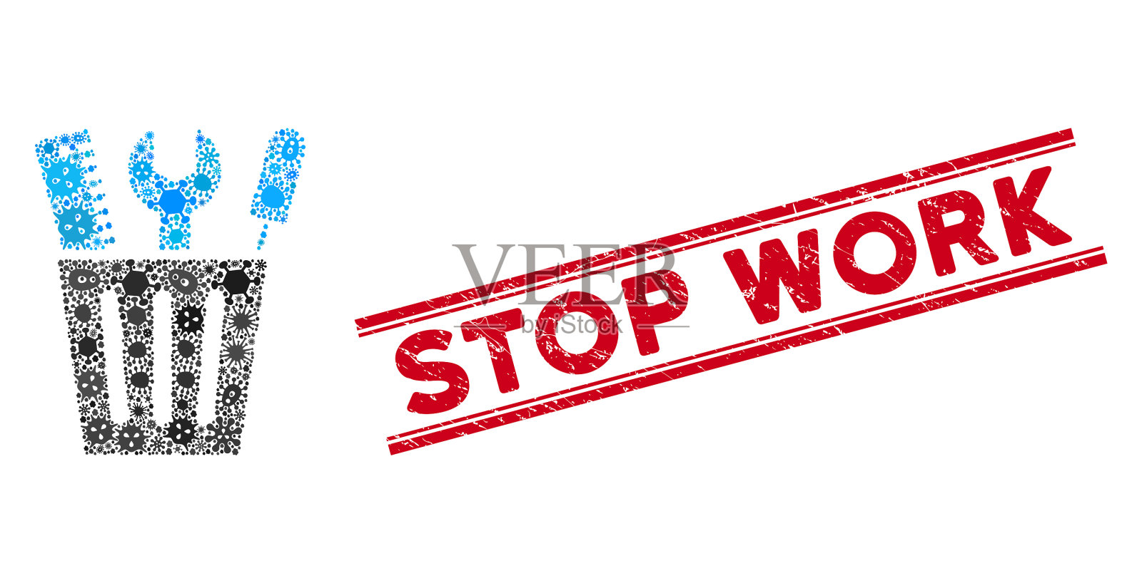 病毒马赛克工具桶图标和遇险停止插画图片素材