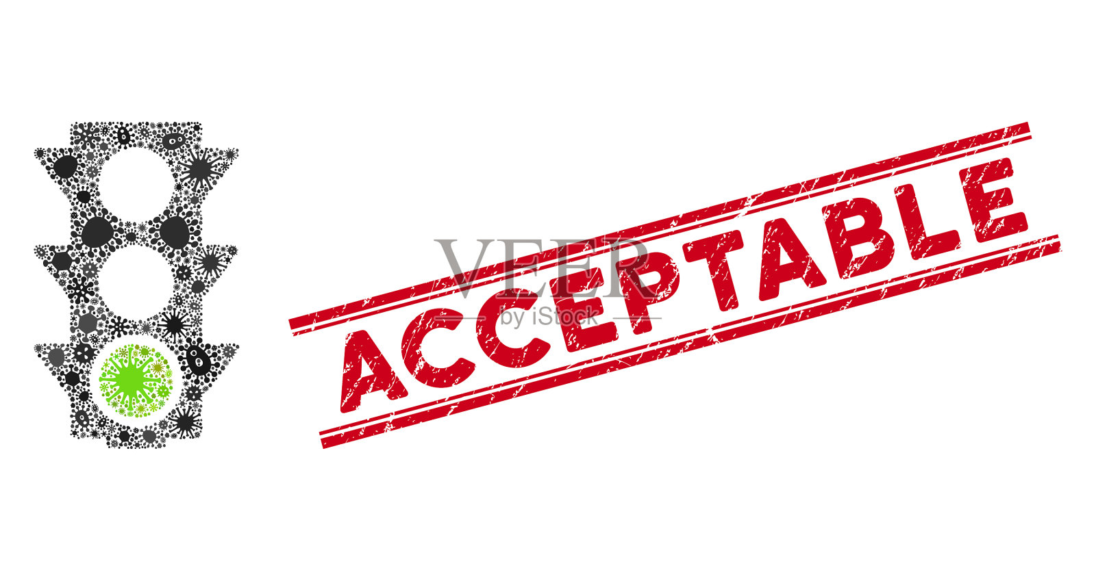 病原体马赛克绿色交通灯图标和插画图片素材