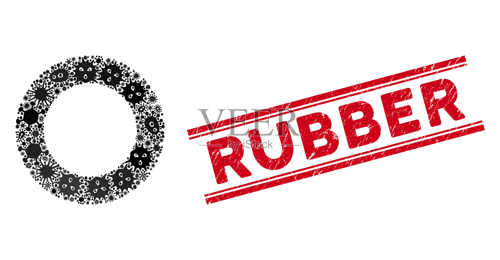 病毒马赛克橡胶轮胎图标和划痕橡胶插画图片素材