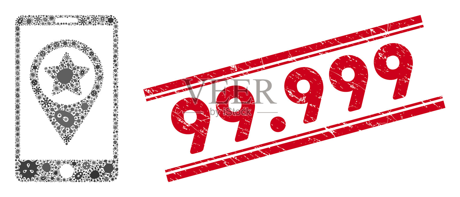 感染马赛克智能手机地图指针图标和插画图片素材