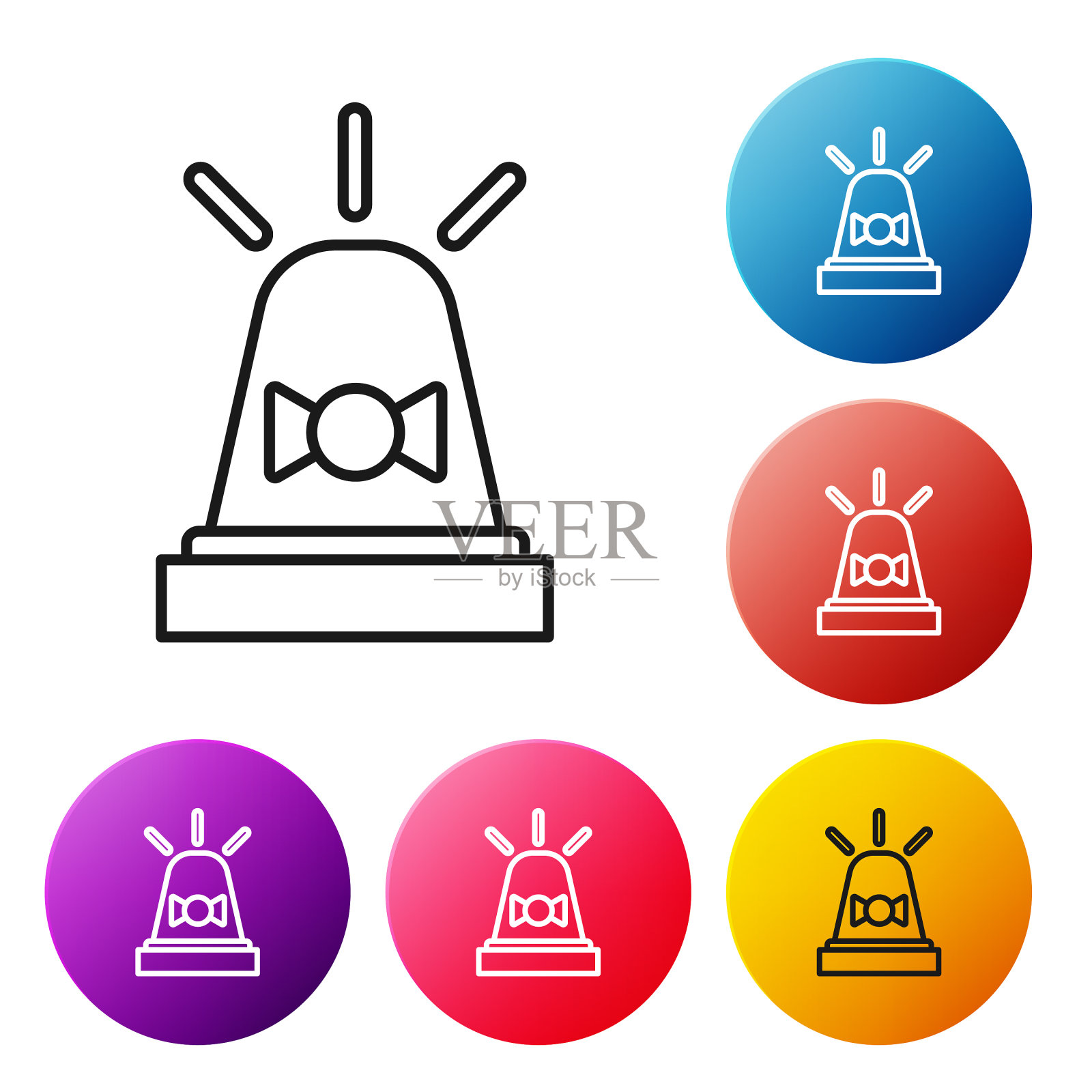 黑线闪光警报器图标隔离在白色图标素材