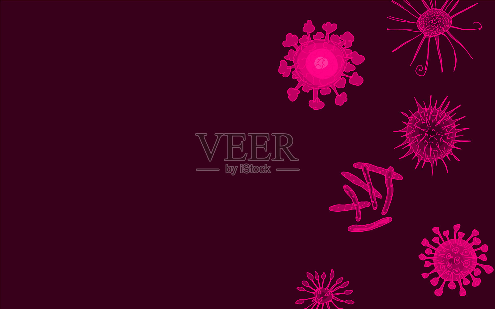 霓虹与细菌和病毒呈黑色插画图片素材