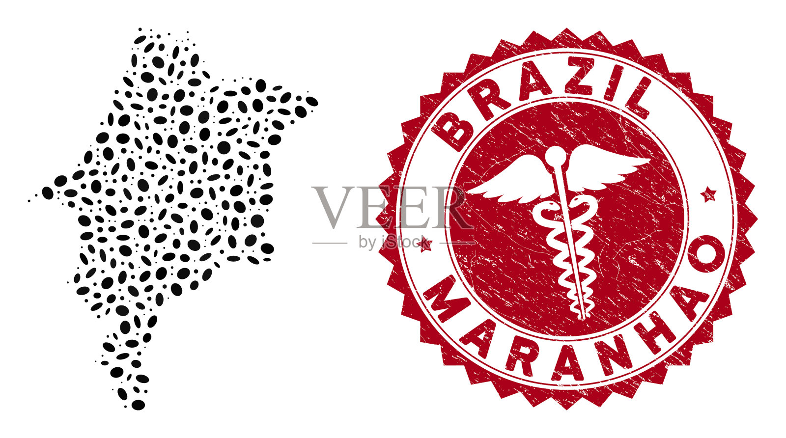 拼贴的马拉尼豪州地图与grunge诊所插画图片素材