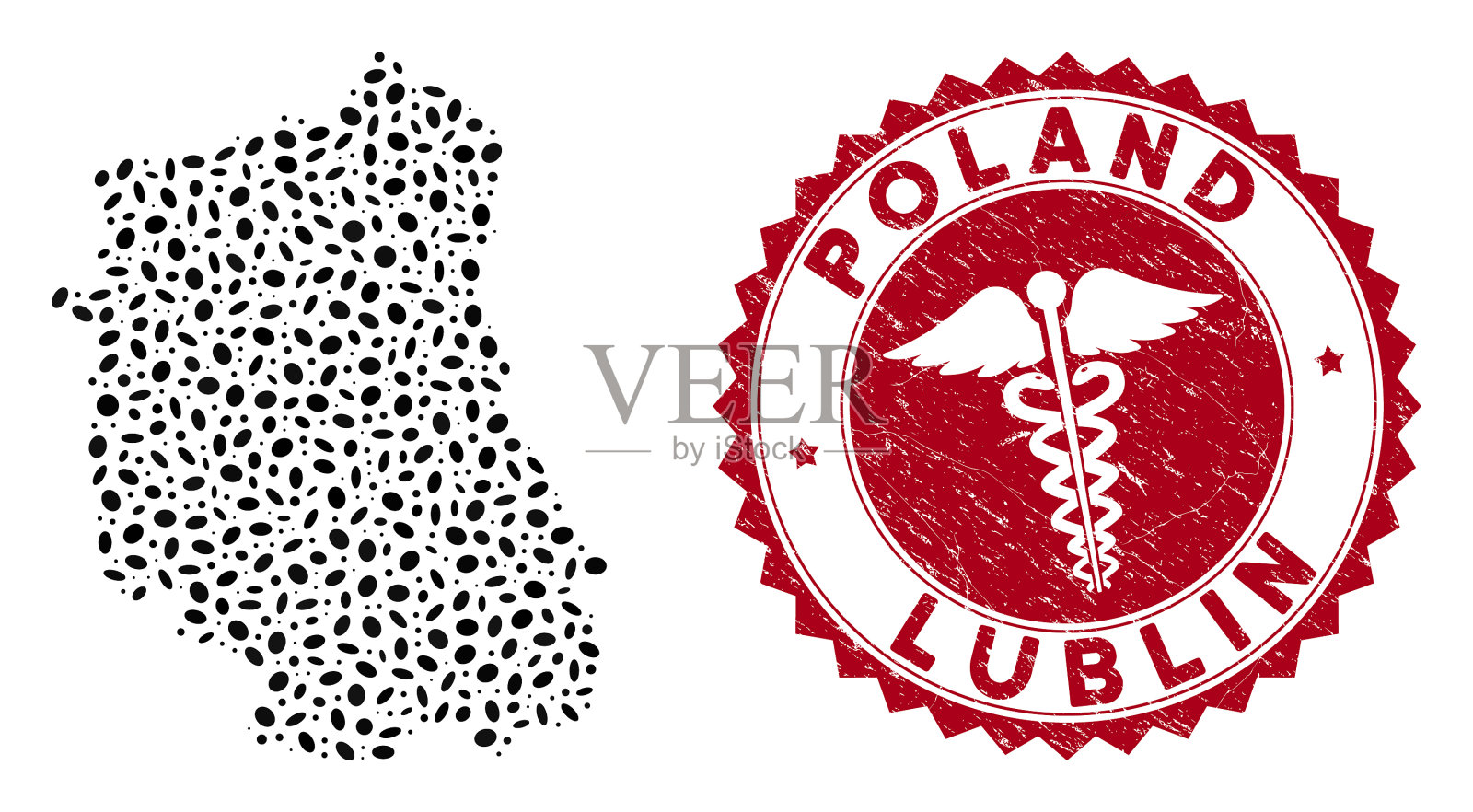 拼贴卢布林voivoship地图与痛苦插画图片素材