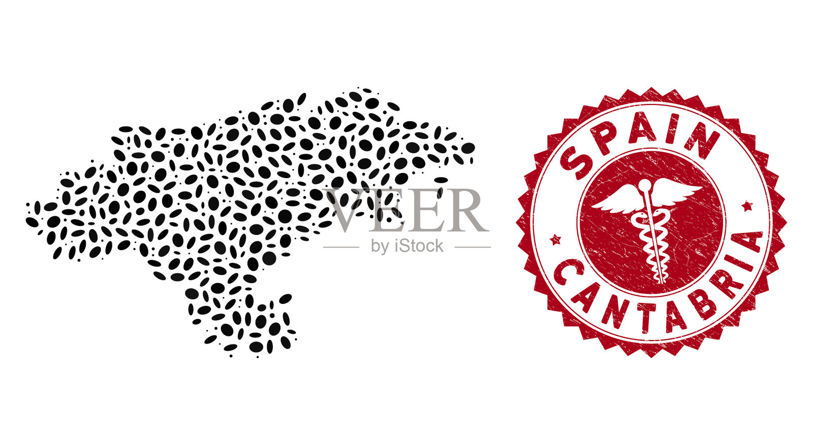 拼贴坎塔布里亚省地图与垃圾插画图片素材