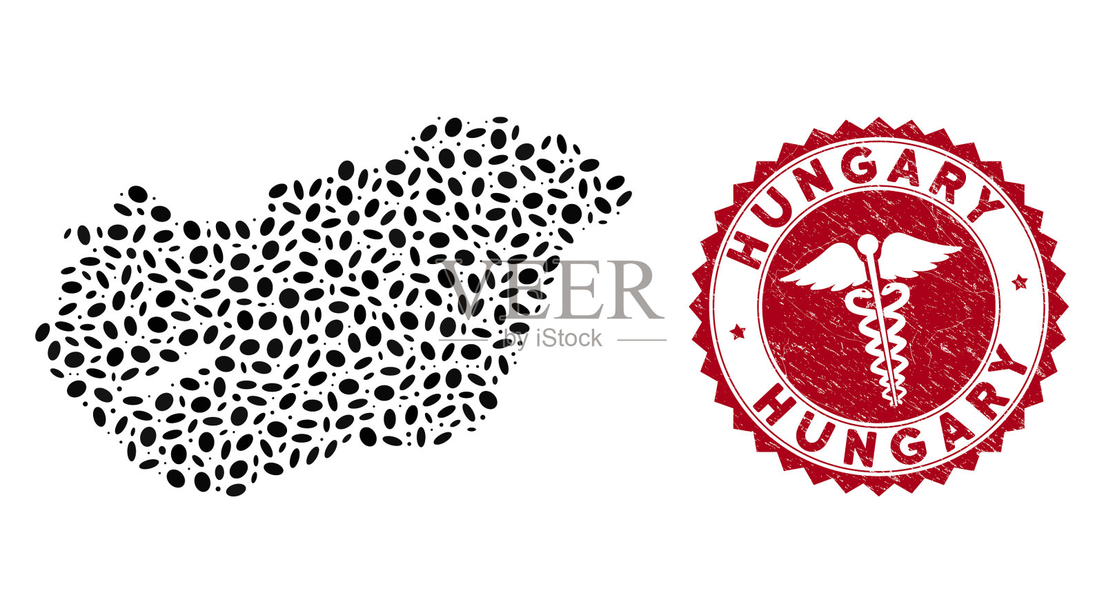 拼贴匈牙利地图上有求救医疗标志插画图片素材