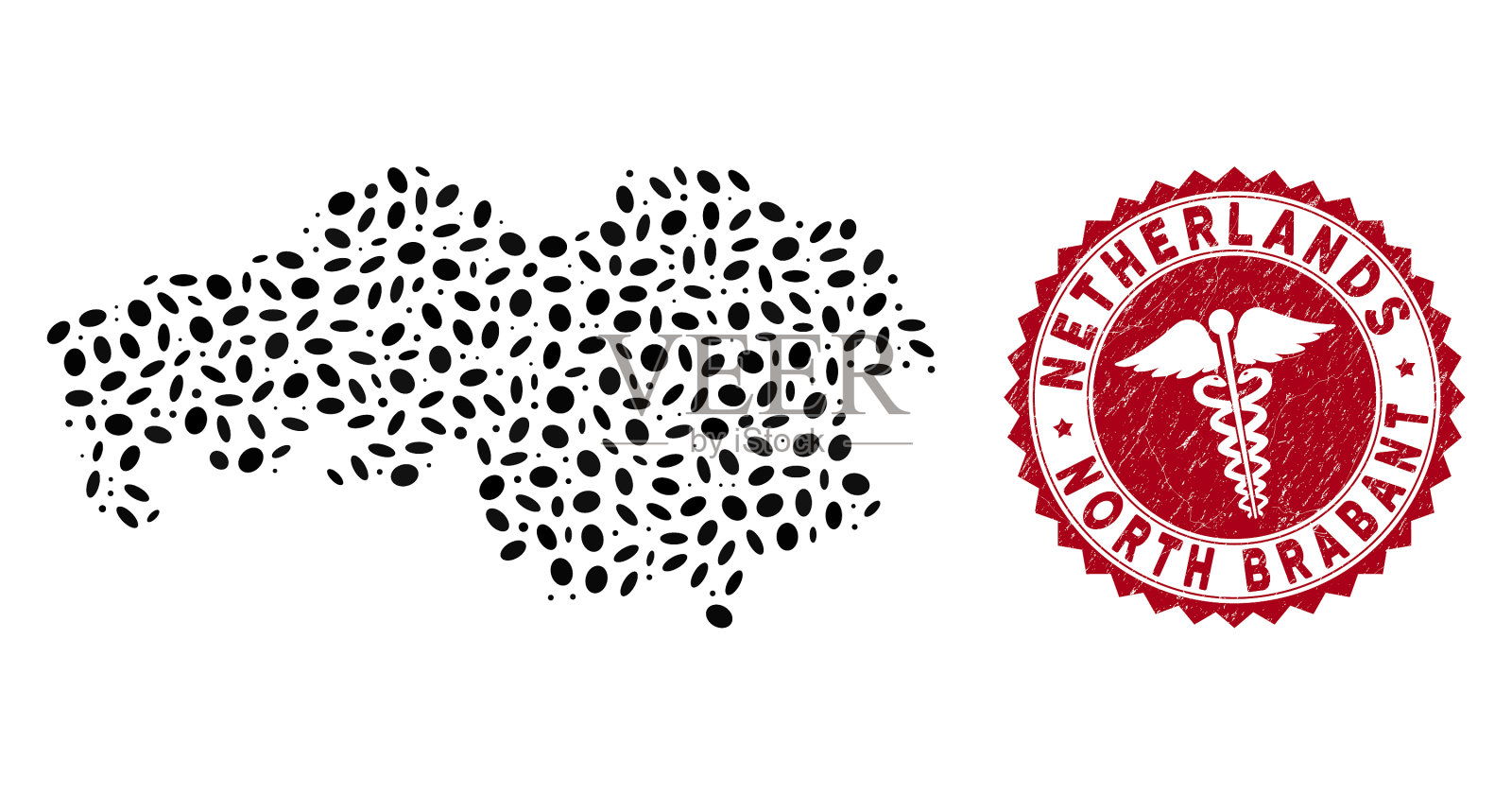 拼贴北部布拉班特省的地图，带有划痕插画图片素材