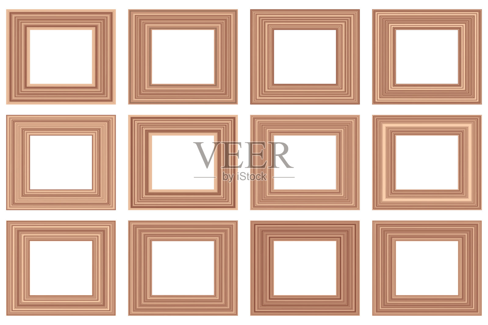 一套大的方形复古木框架为您的设计。复古封面。文本。古色古香的黄金漂亮的矩形框架。模板向量插图。插画图片素材