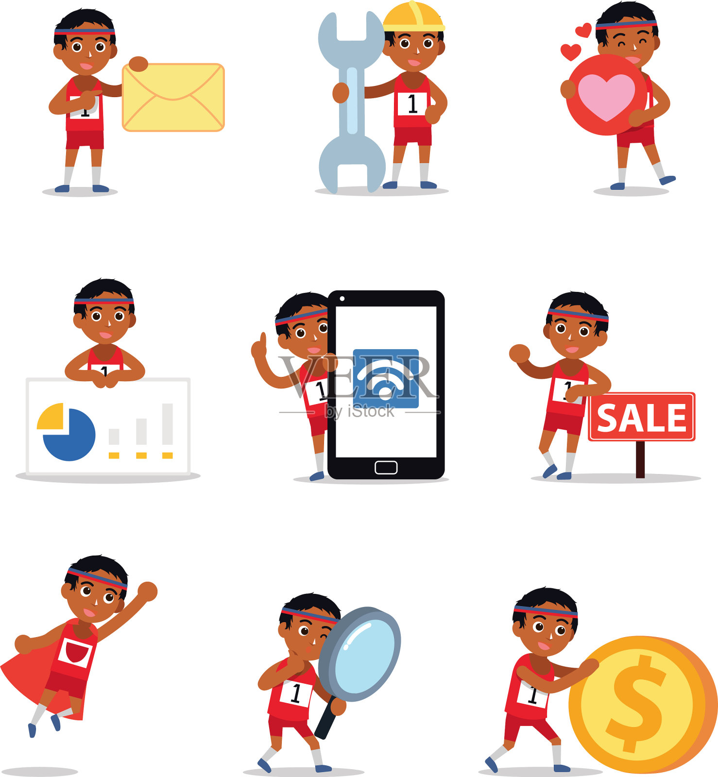 Set character男子在马拉松运动员练习中图标素材