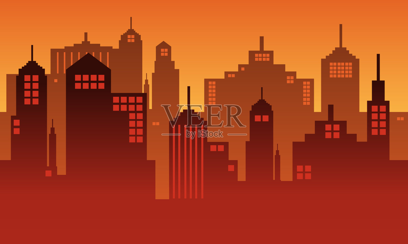 梯度色彩城市剪影似的插画图片素材