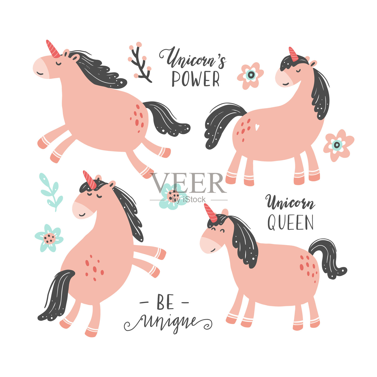 神奇的粉色独角兽插画图片素材