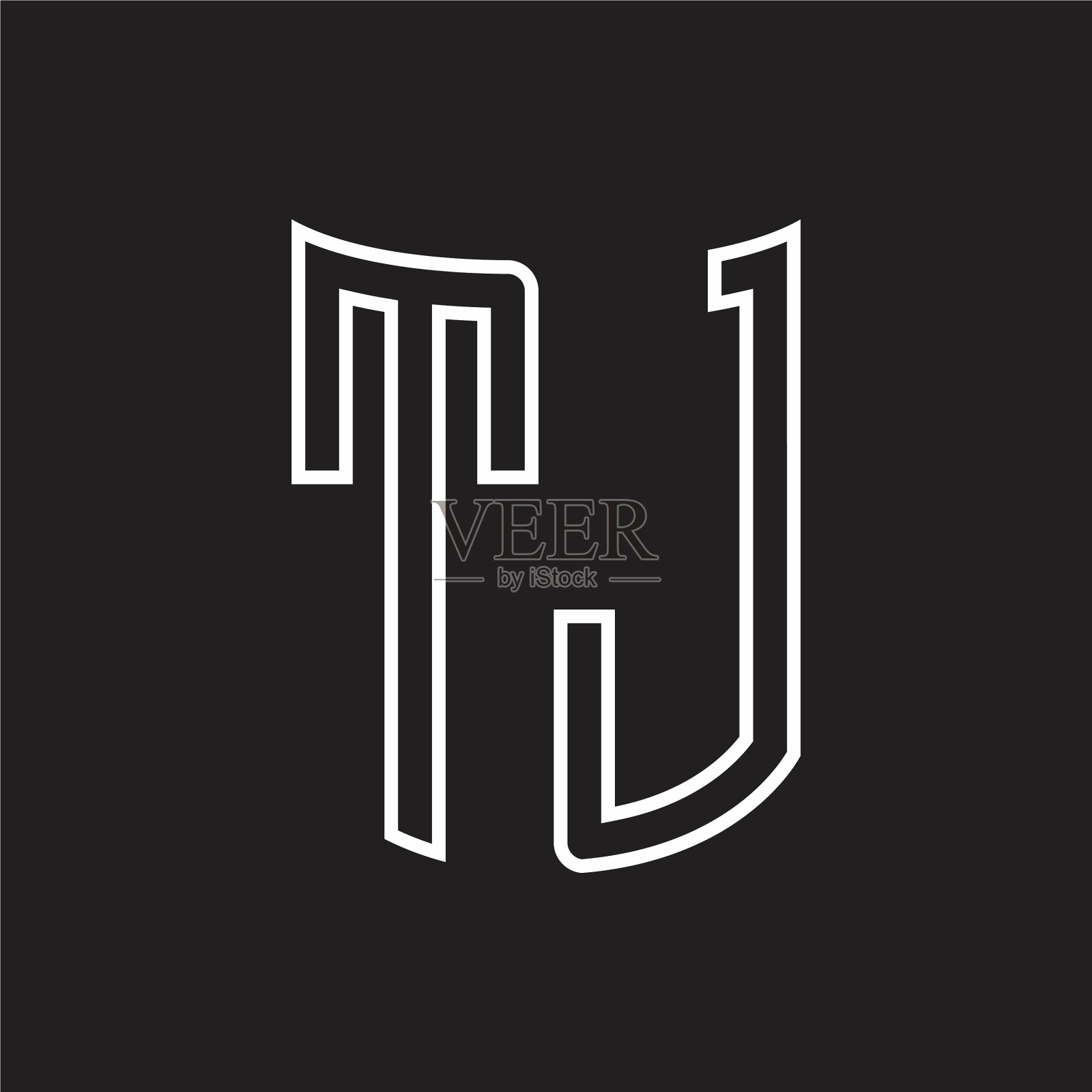 Tj标志用缎带风格的字母组合轮廓设计插画图片素材