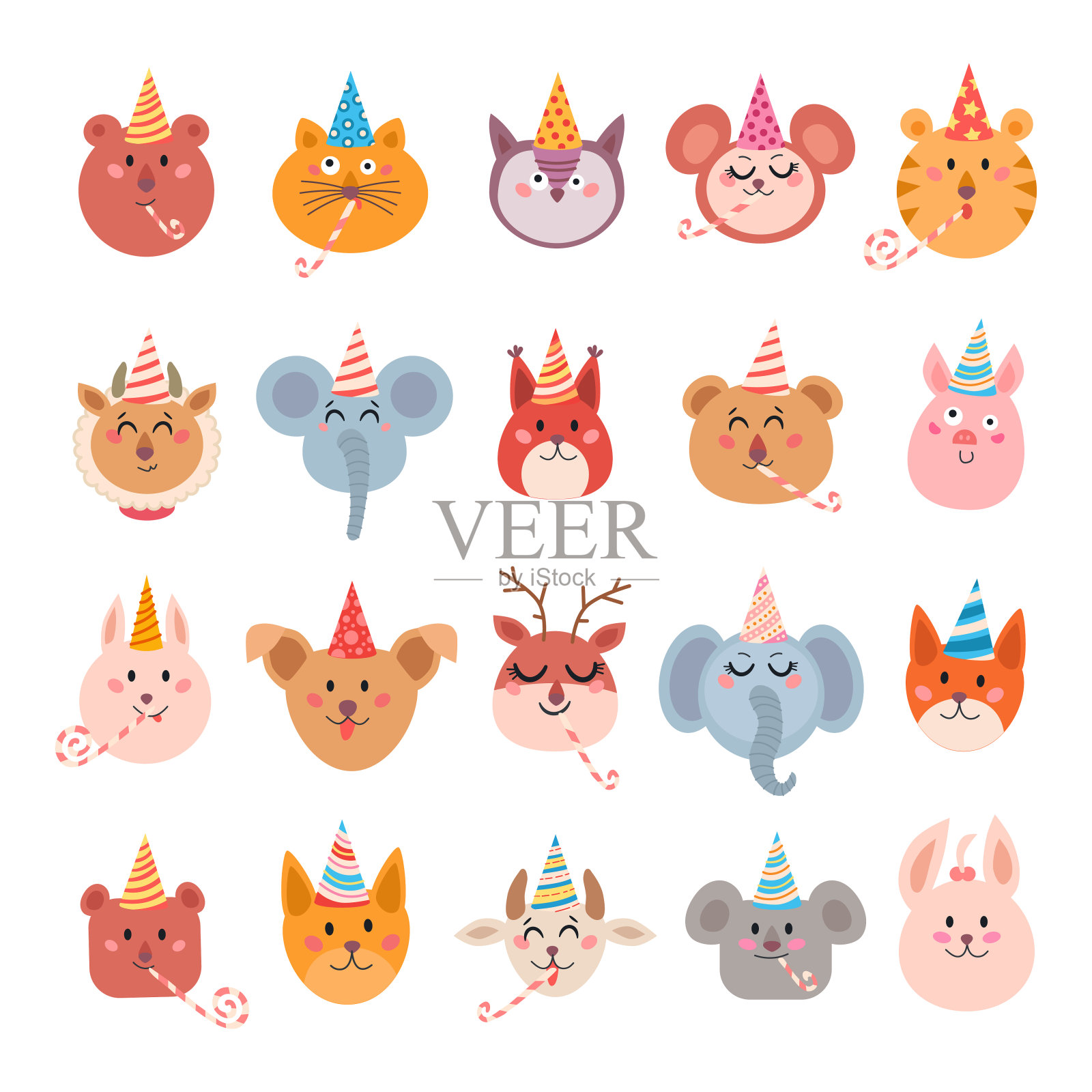 一套卡通动物宝宝卡插画图片素材