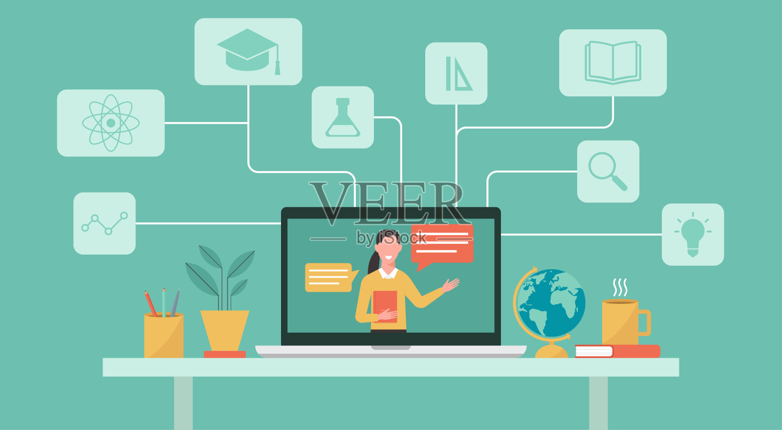 远程学习和在线教育理念插画图片素材