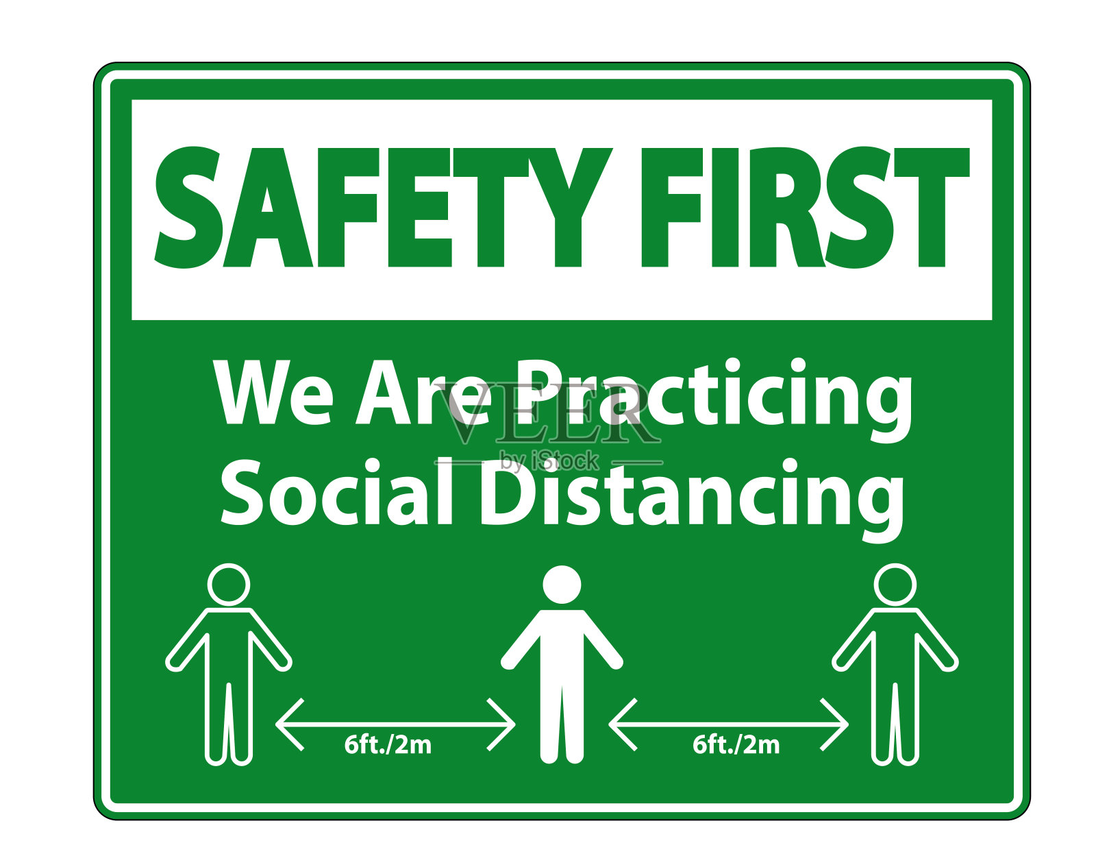 安全第一，我们正在实践社会距离标志孤立在白色背景，矢量插图EPS.10插画图片素材