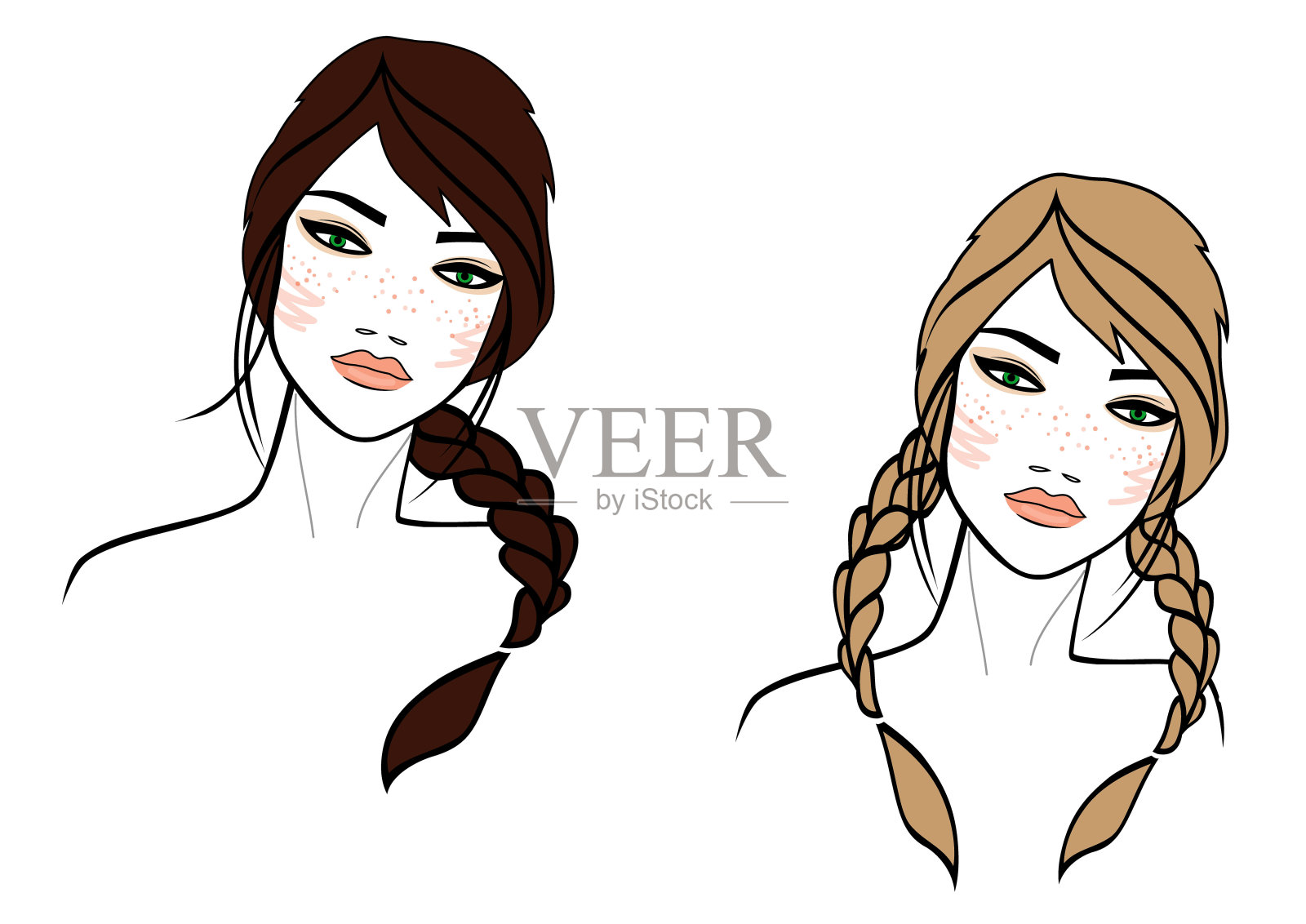 插图的女人的脸在白色的背景，彩色设计元素图片