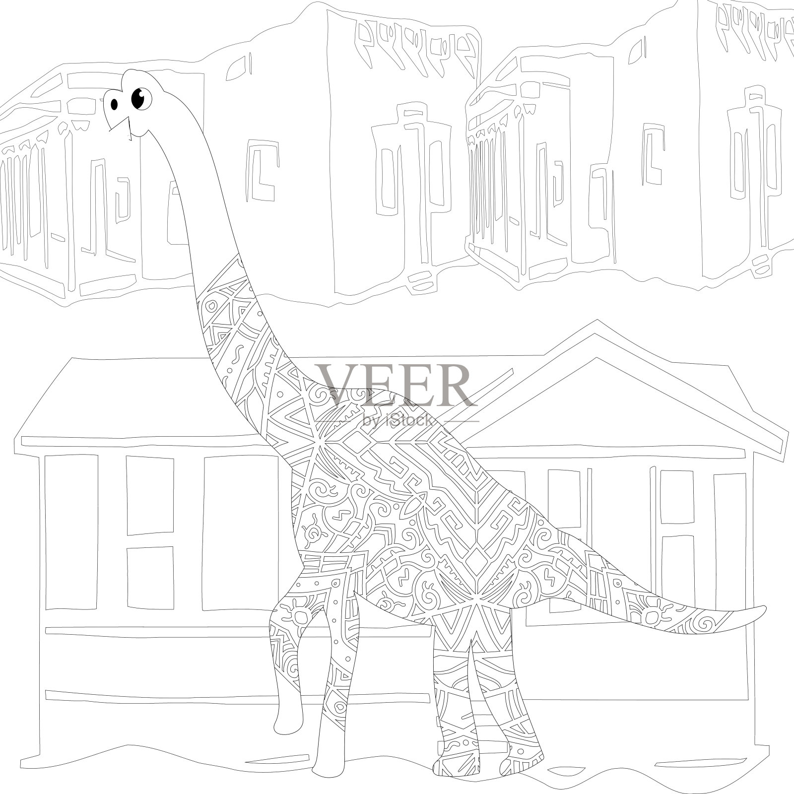 恐龙卡通可爱的史前巨龙，涂色书，插画插画图片素材