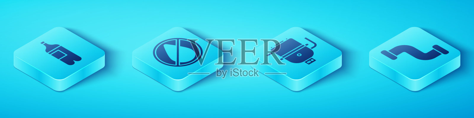 设置等距瓶装水，禁止滴水，工业金属管和电锅炉加热水图标。向量插画图片素材