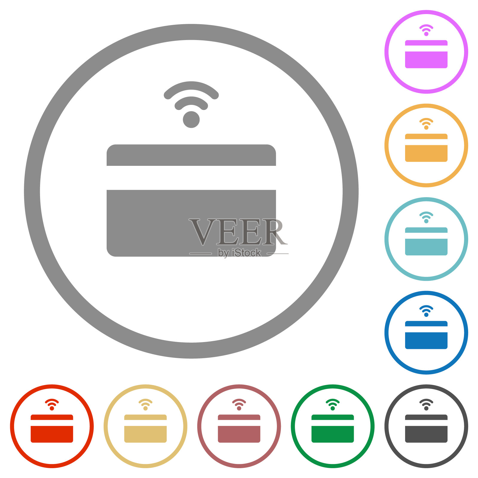 非接触式信用卡平面图标与轮廓图标素材